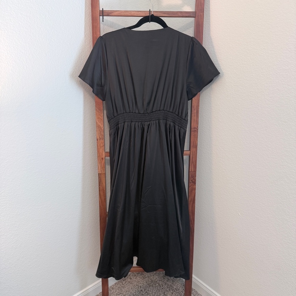 Baltic Born Poppy Black Satin Tie Front Midi Dress Size XL - Picture 4 of 7